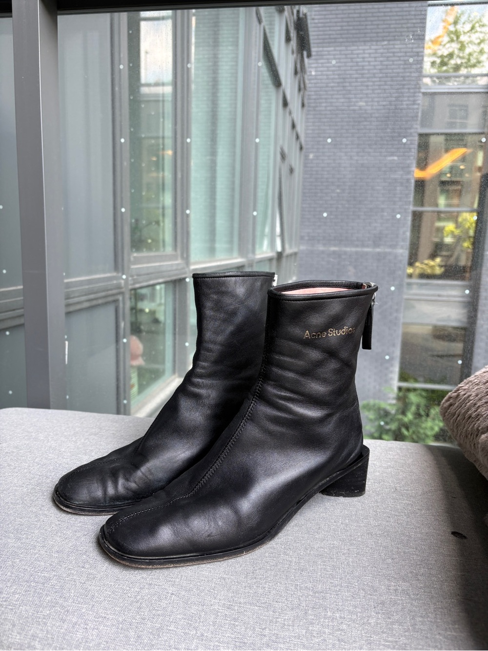 Acne Studios Black Leather Logo Ankle Boots